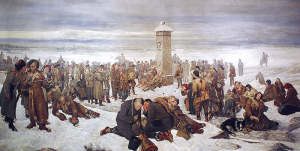 Zsyłka na Sybir przedstawiona na obrazie "Pożegnanie Europy" Aleksandra Sochaczewskiego