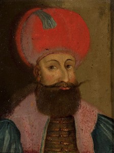 Portret sułtana Mehmeda III (1595-1603) w dużym czerwonym turbanie; nieznany malarz polski; datowanie: XVIII w., olej na desce dębowej