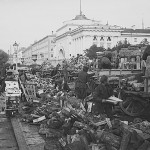 Rozładunek drewna opałowego - przystań piotrowska w Sankt Petersburgu - początek XX wieku