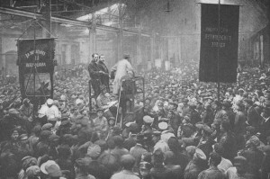 Komunistyczny wiec w zajętych Zakładach Putiłowskich, marzec 1917