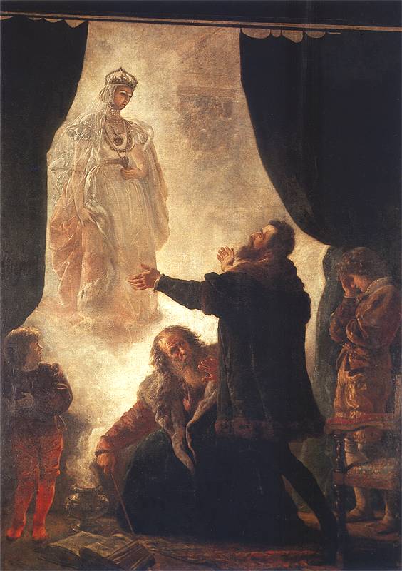 Król nie mógł pogodzić się z utratą ukochanej, Duch Barbary Radziwiłłówny, obraz autorstwa Wojciecha Gersona, 1886 r.