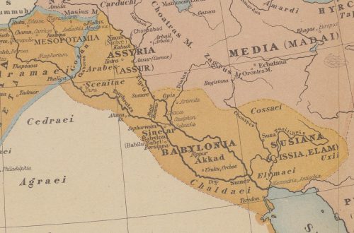 Mapa Mezopotamii (żółty kolor). Sumer znajdował się na jej południowym krańcu