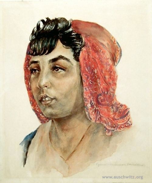 Dina Gottliebova, portret wykonany w KL Birkenau, 1944 r. Zbiory Państwowego Muzeum Auschwitz-Birkenau, www.auschwitz.org